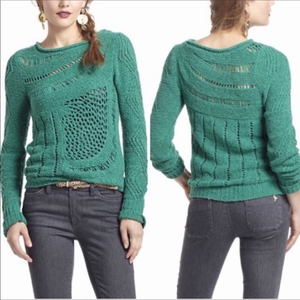 Anthropologie Moth Teal Green Slanted Openworks